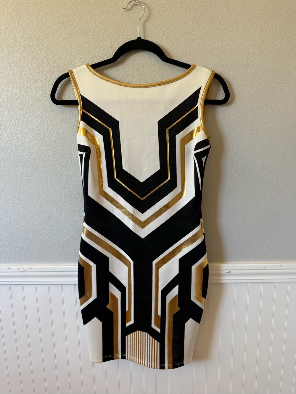 Va Va Voom Black, White & Gold Geometric Bodycon Mini Dress